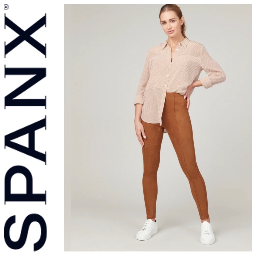 🆕 SPANX Faux Suede Leggings in rich caramel Sz Small regular length